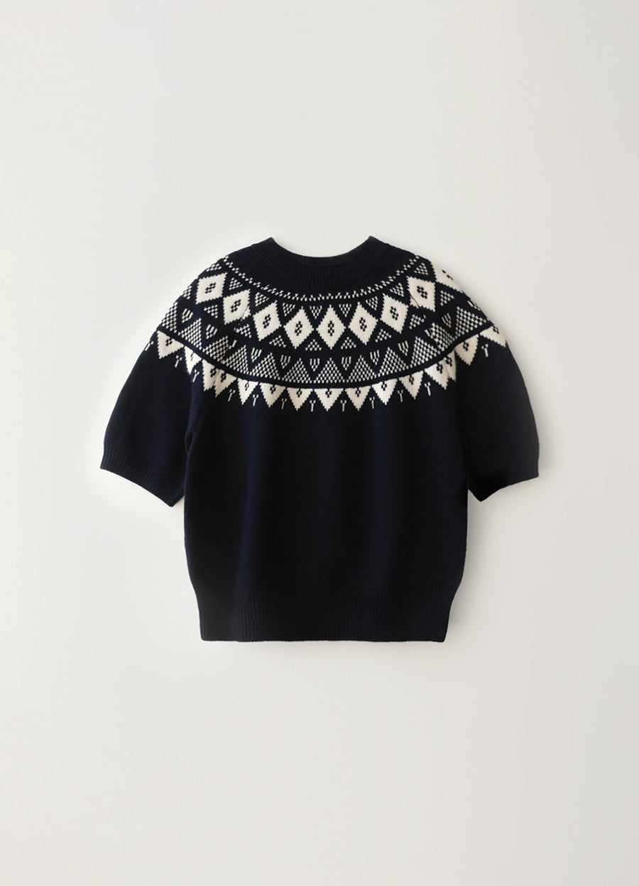 Nothing Written Ailos pattern short sleeve knit (Dark navy)