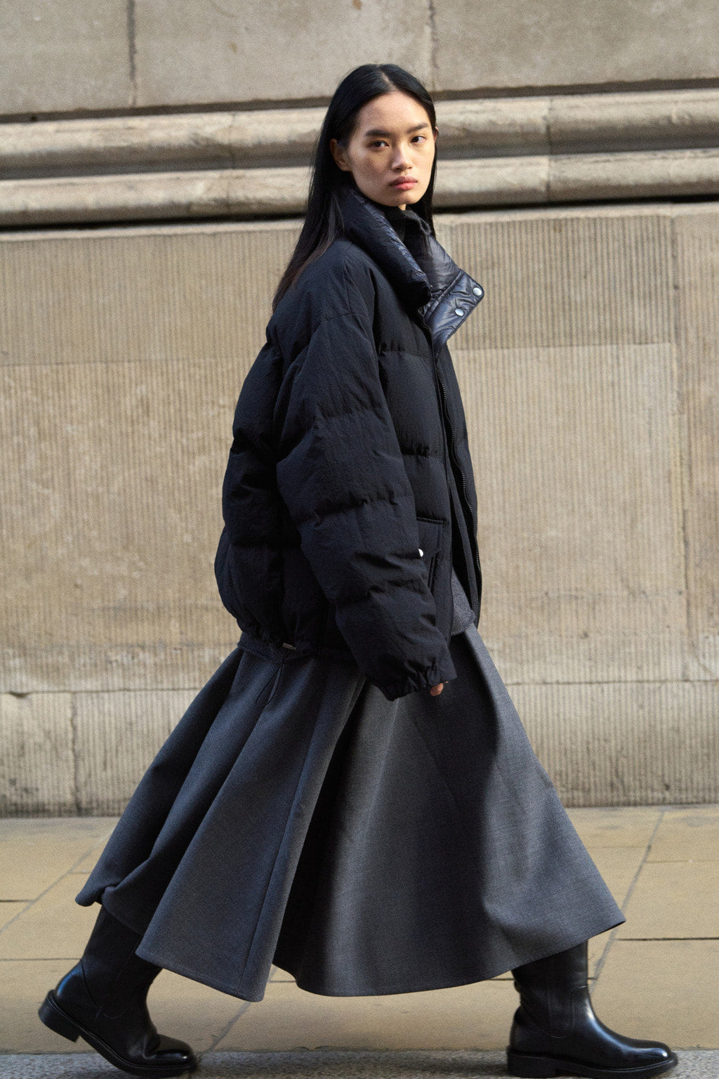 Facade Pattern Tailored Flare Skirt charcoal