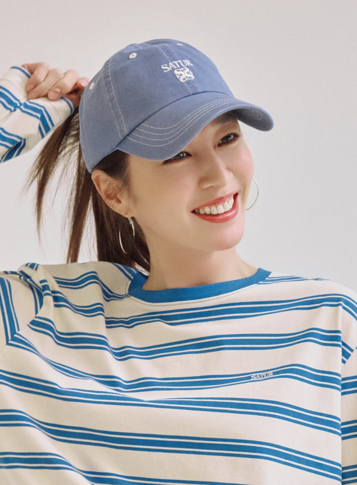 Satur Contrast Color Stitch Dyed Ball Cap - Blue