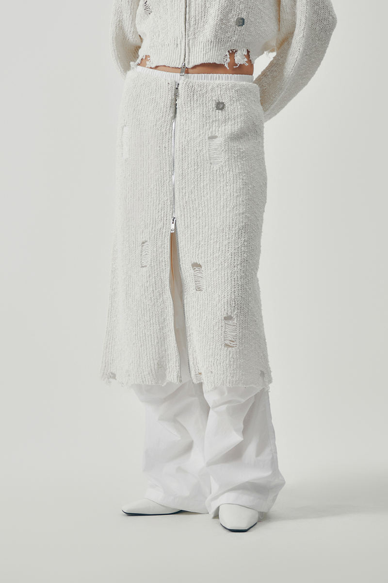 Treemingbird Linksle Texture Knit Set-up Skirt White