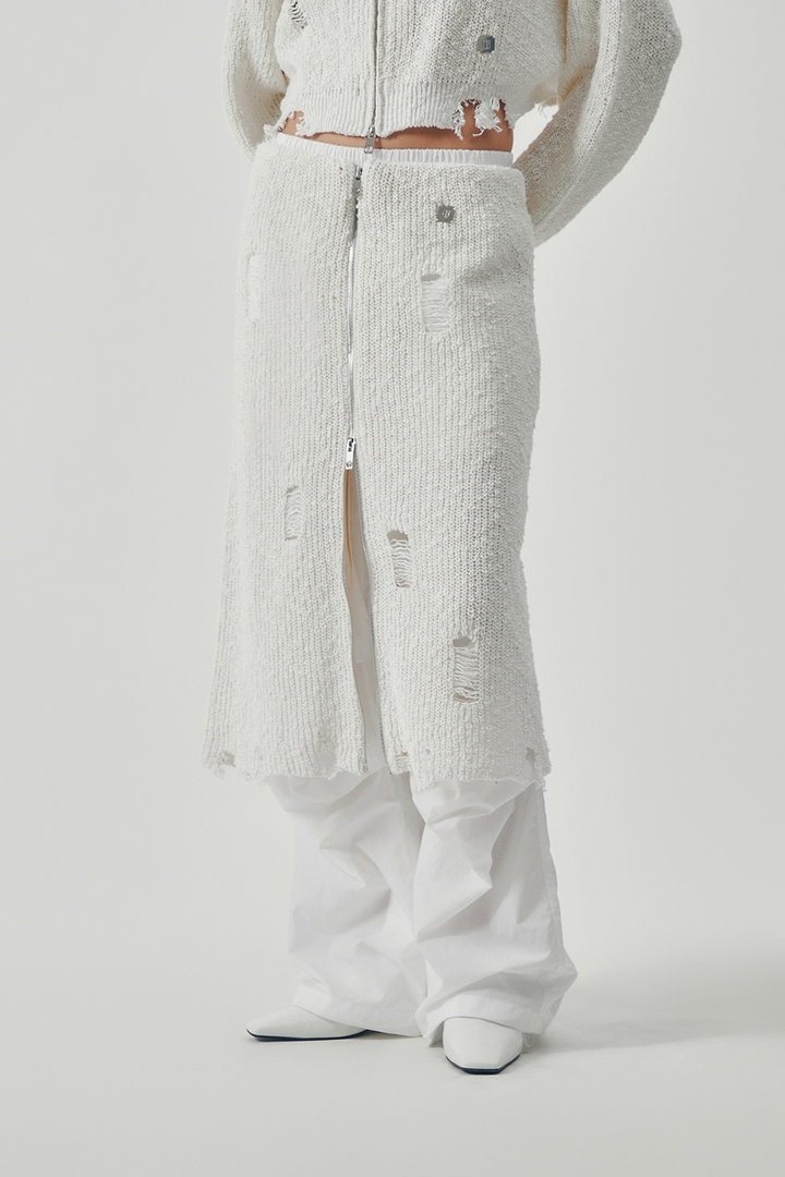 Treemingbird Linksle Texture Knit Set-up Skirt White