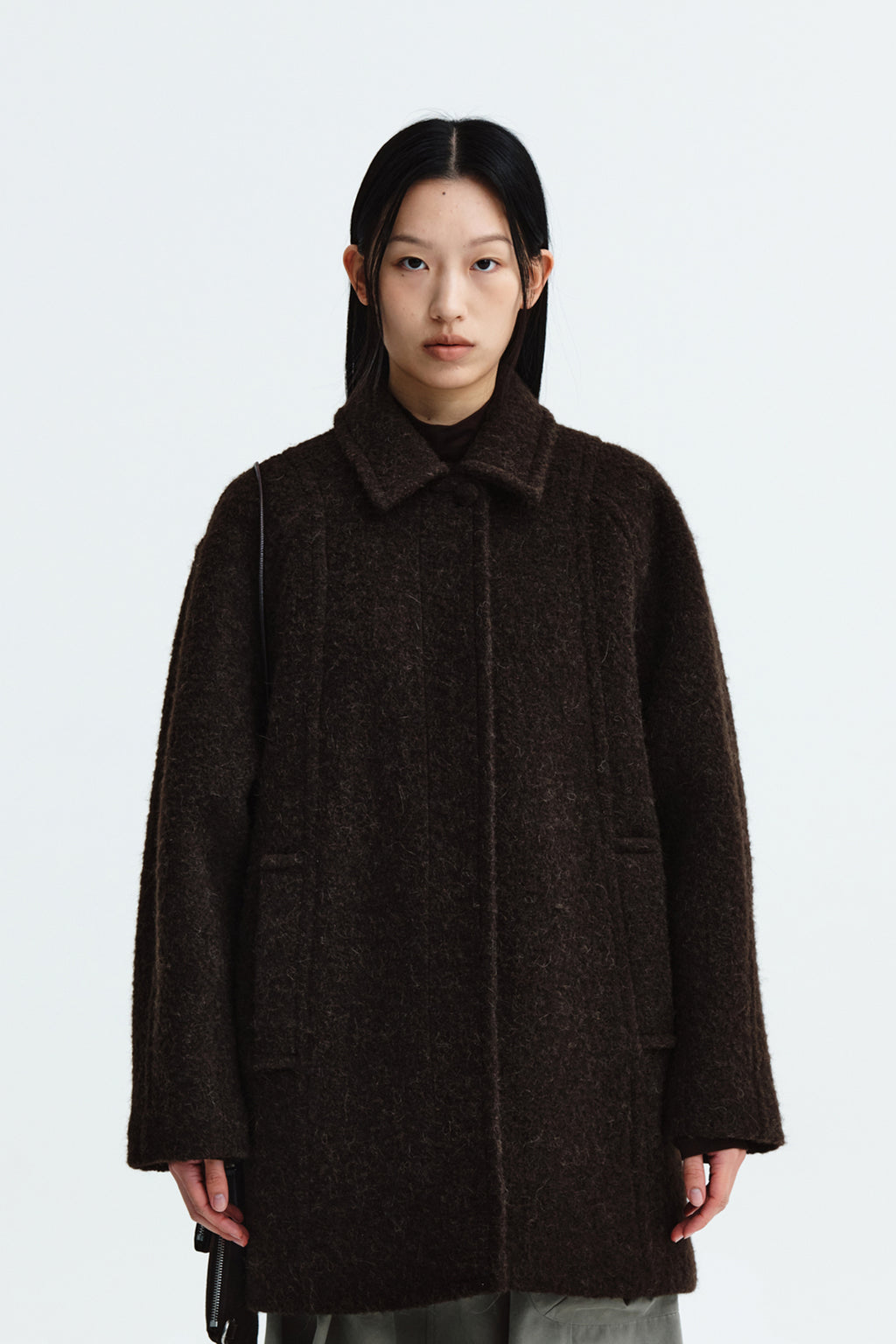 Matinkim Raglan Boucle Half Coat IN Dark Brown