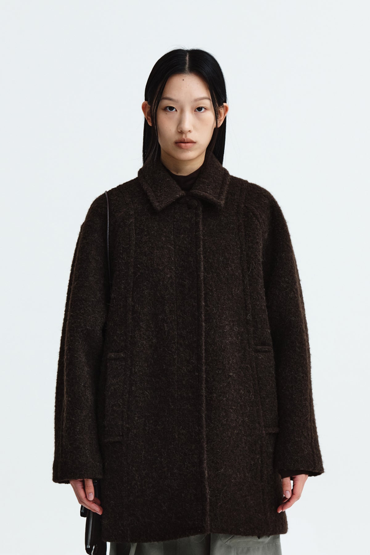 Matinkim Raglan Boucle Half Coat IN Dark Brown