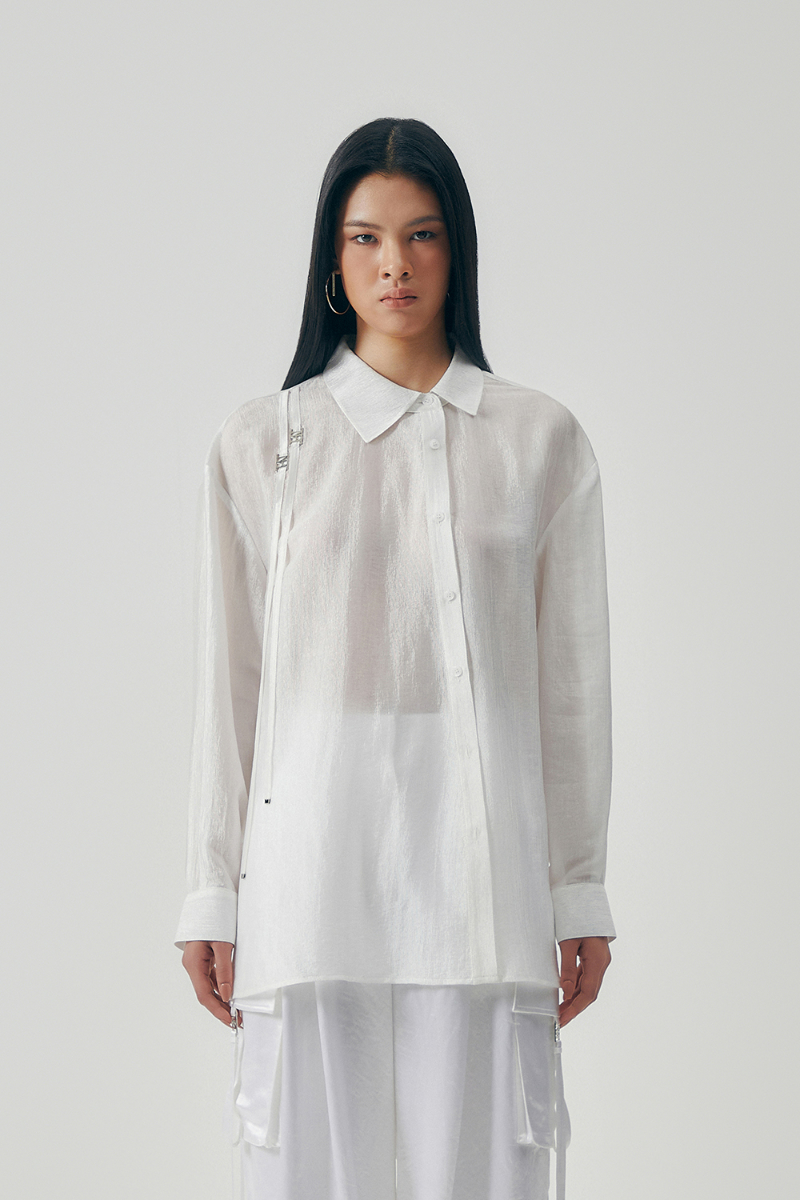 Treemingbird Asymmetry Neckline Shirt White