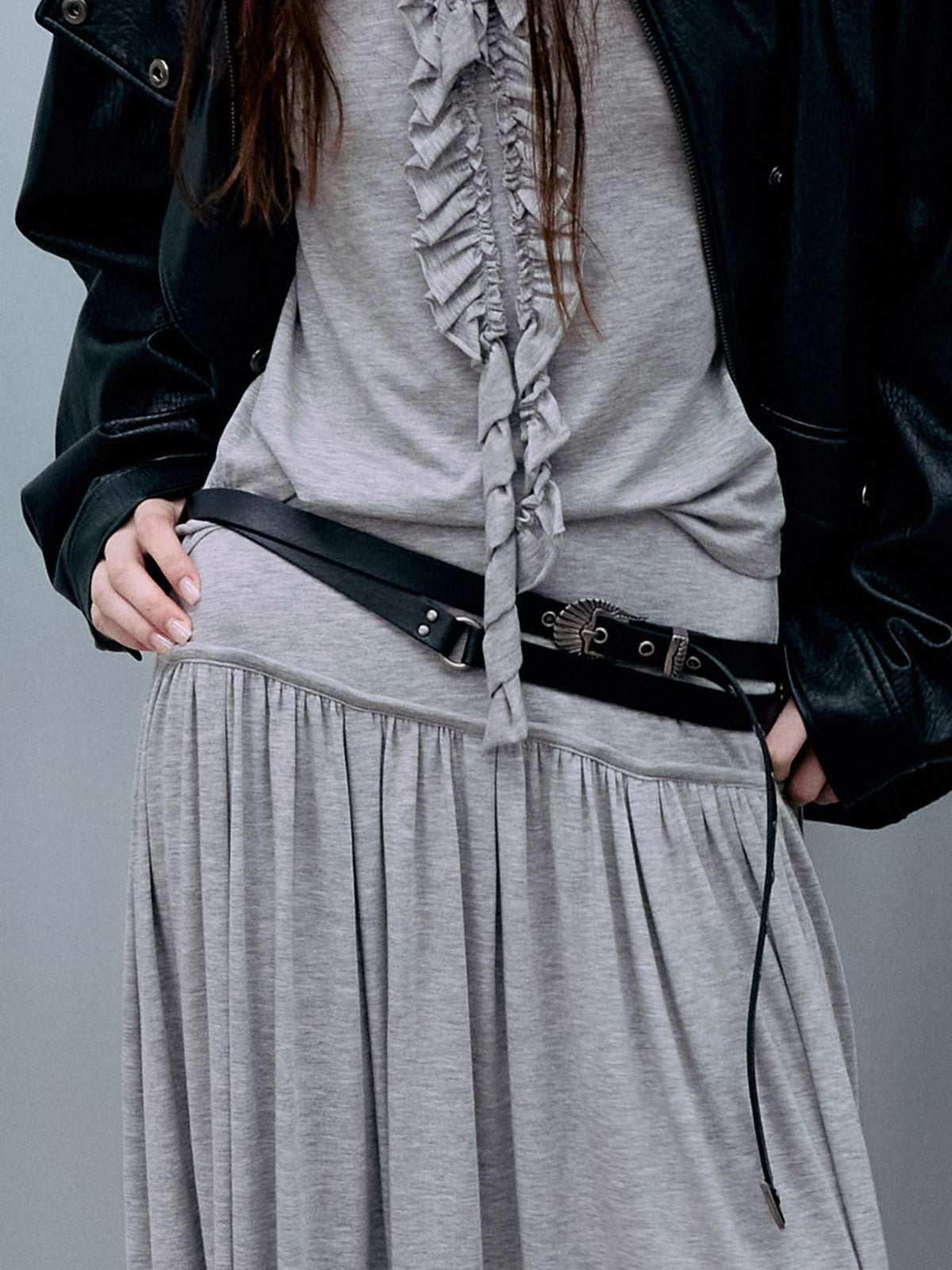 Raive Double Layered Leather Belt in Black