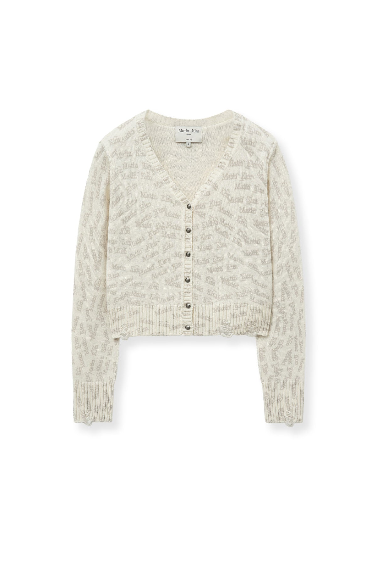 Matinkim Matin Kim All Over Logo Crop Cardigan IN Ivory