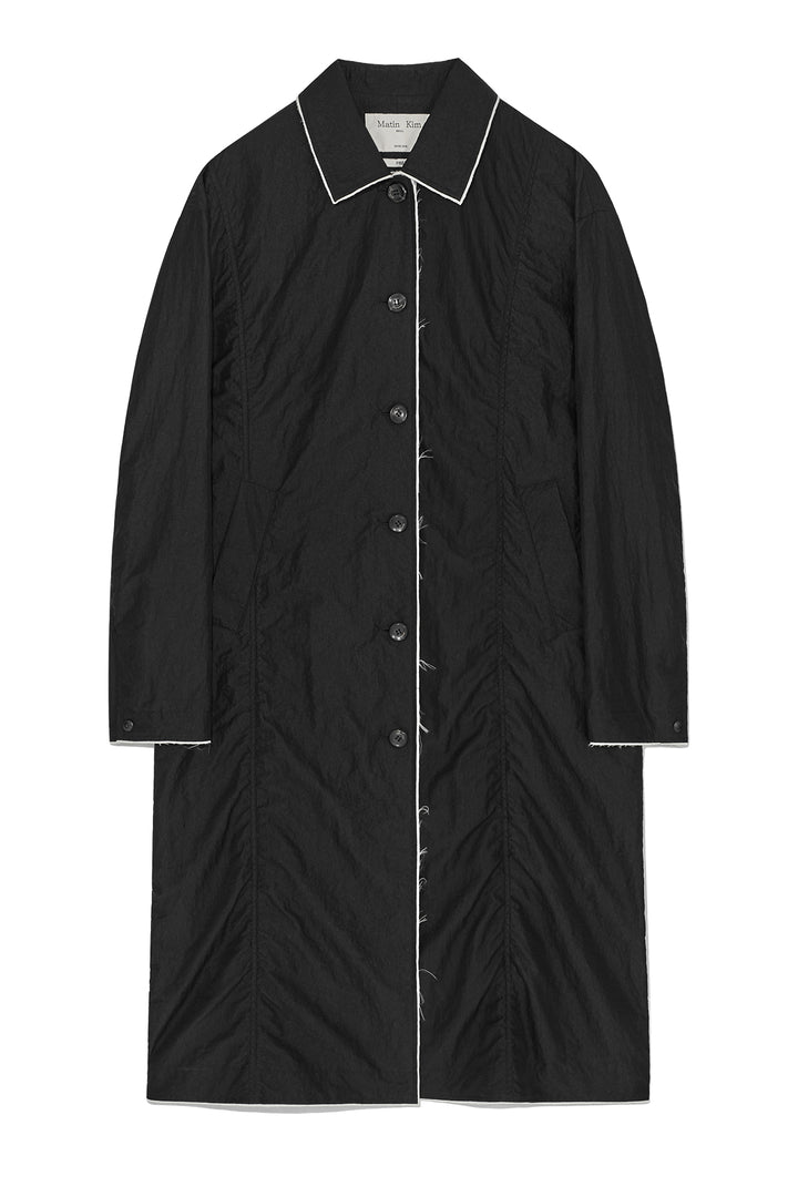Matinkim Back Logo Point Nylon Long Coat For Women IN Black