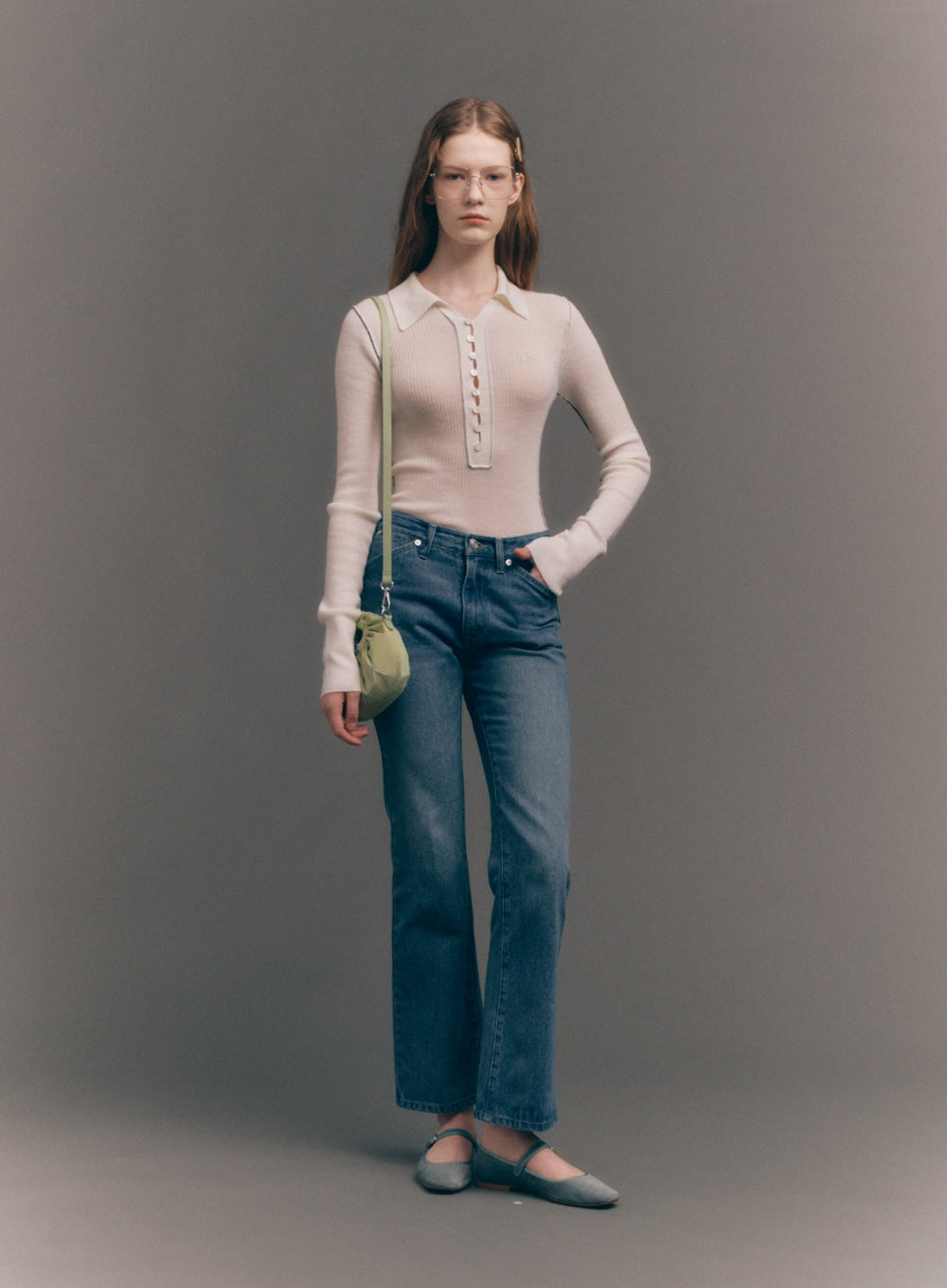 [satur] (W) Collar Button Long Sleeve Knit - Cream