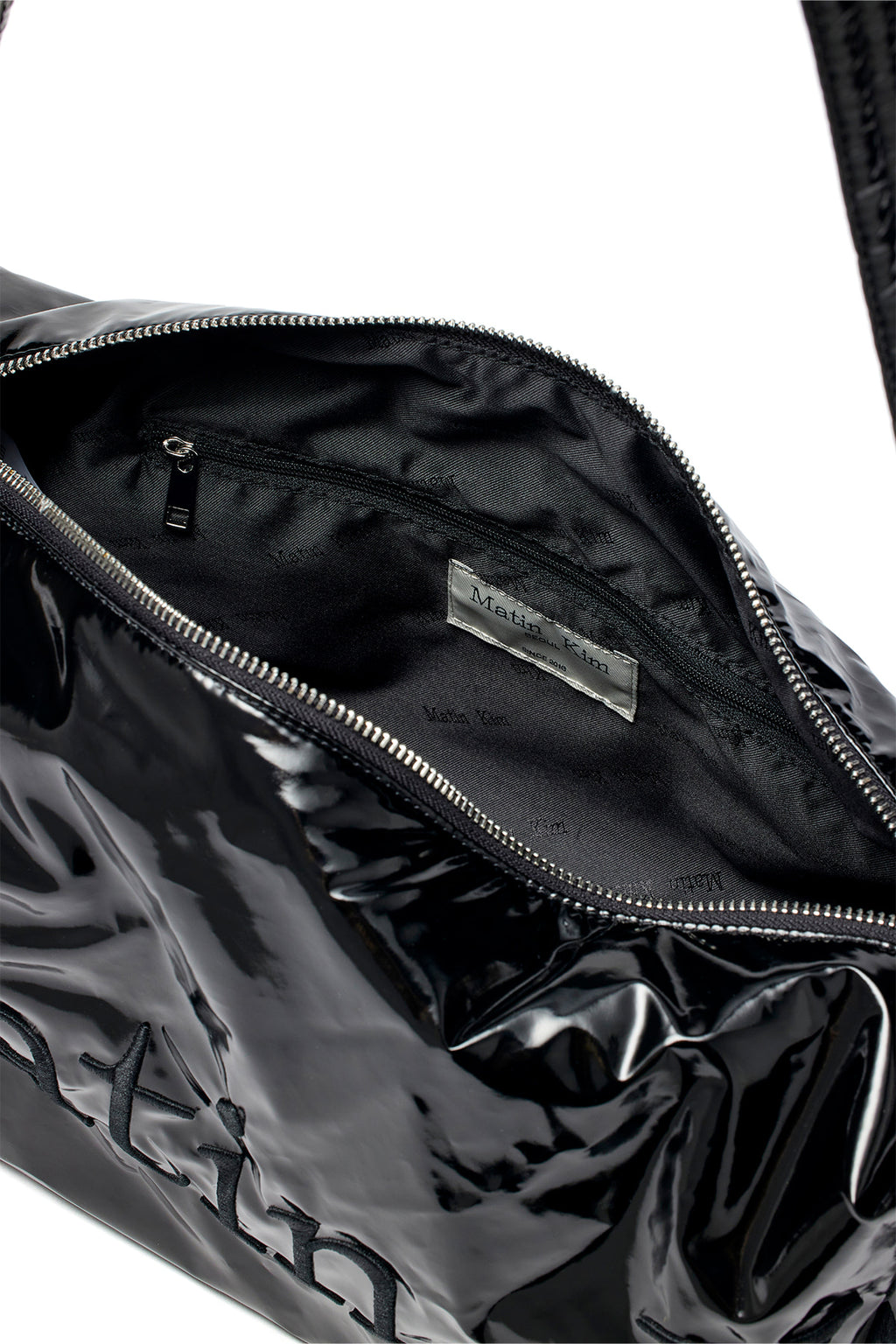 Matinkim Glossy Logo Stitch Cross Bag IN Black