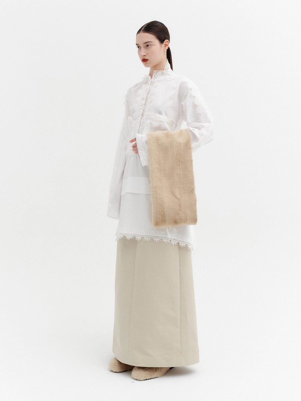 EENK Lace Trim Detail Blouse - White