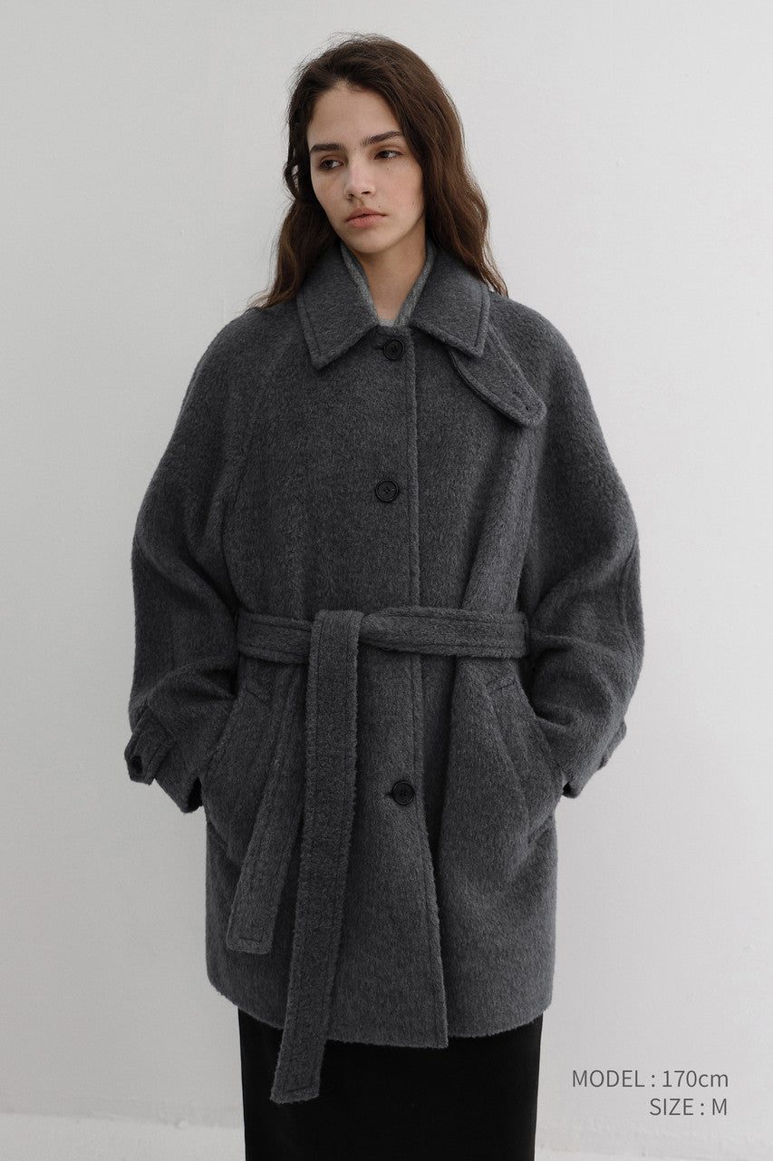 Dunst Belted Half Coat Charcoal Grey