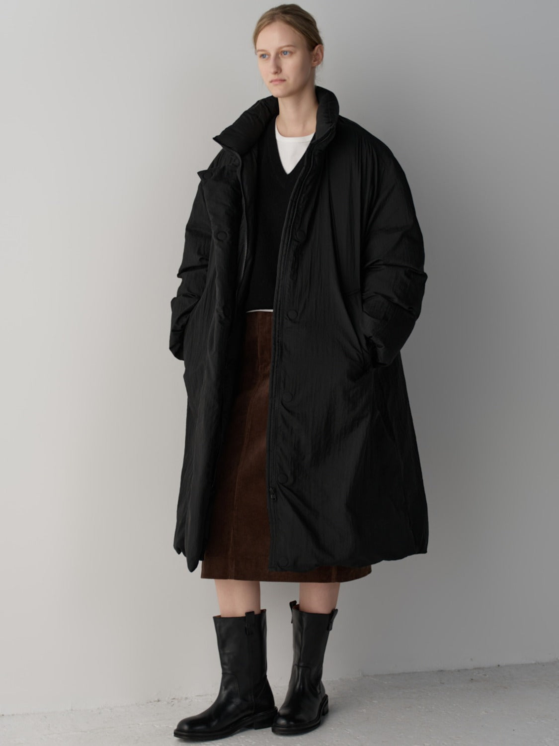 Facade Pattern High Neck Goose Down Coat black