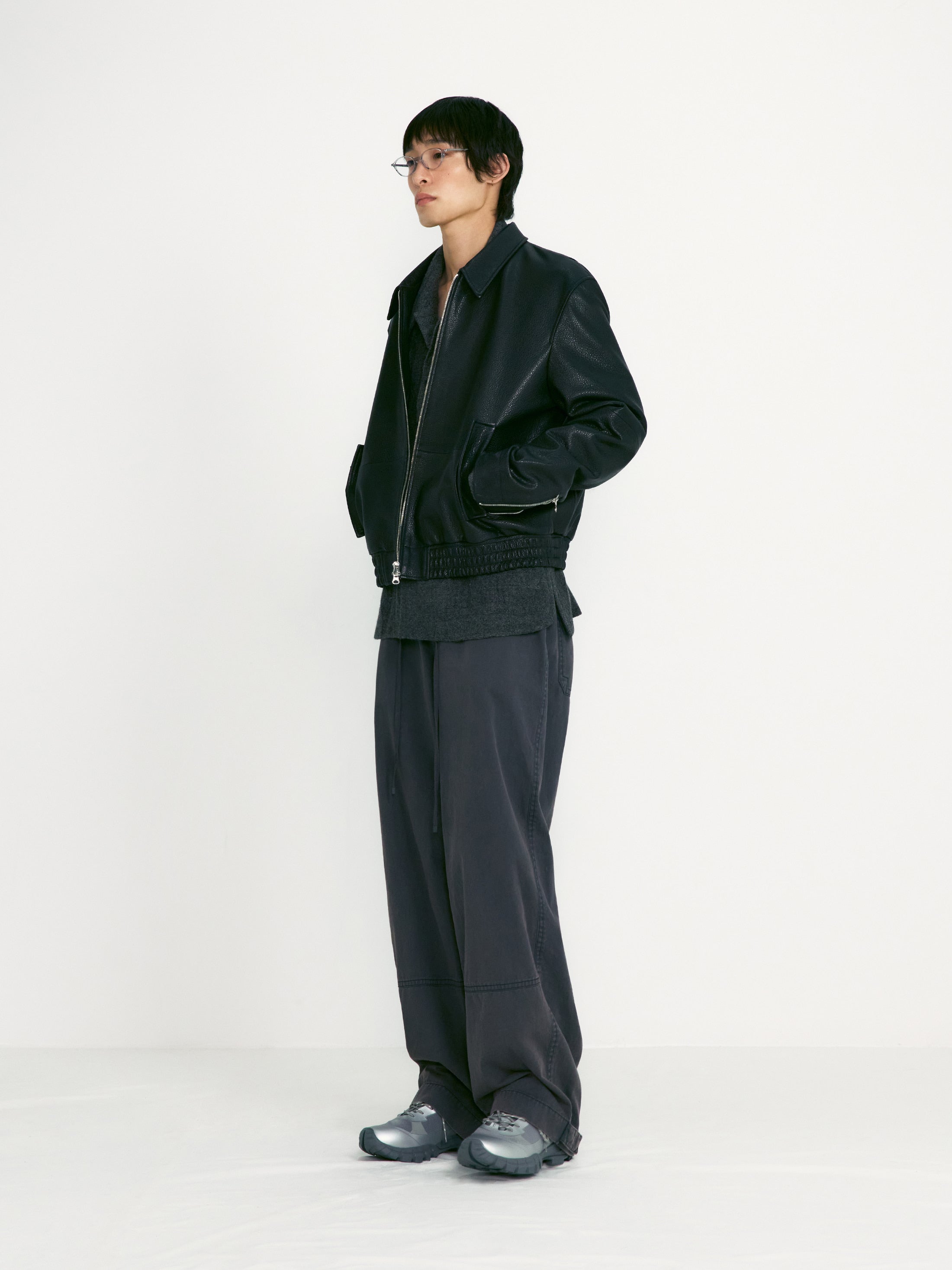 [low_classic] Lined-Fit Leather Blouson Jacket
Black