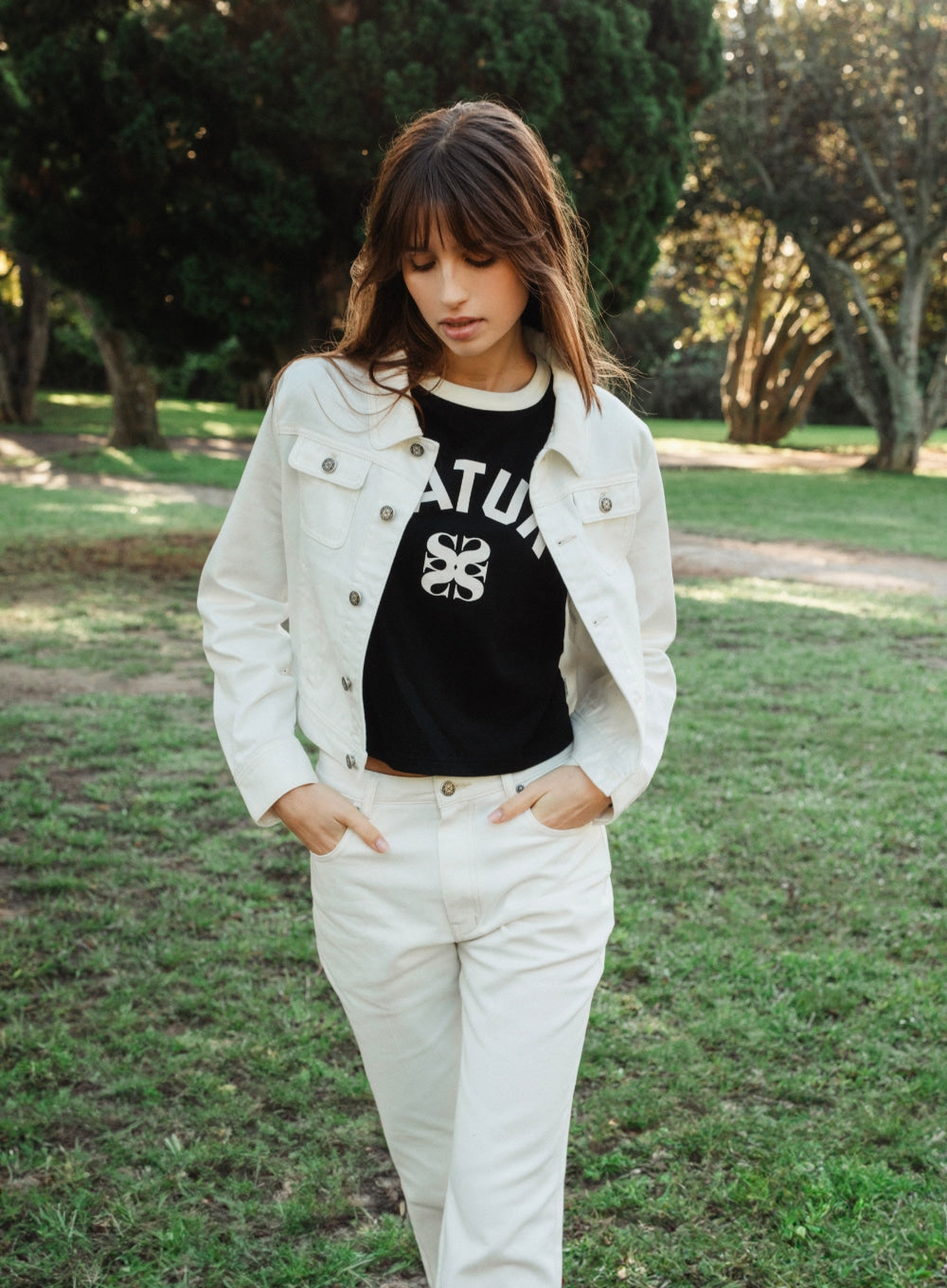 [SATUR] Classic Denim Trucker Jacket - White