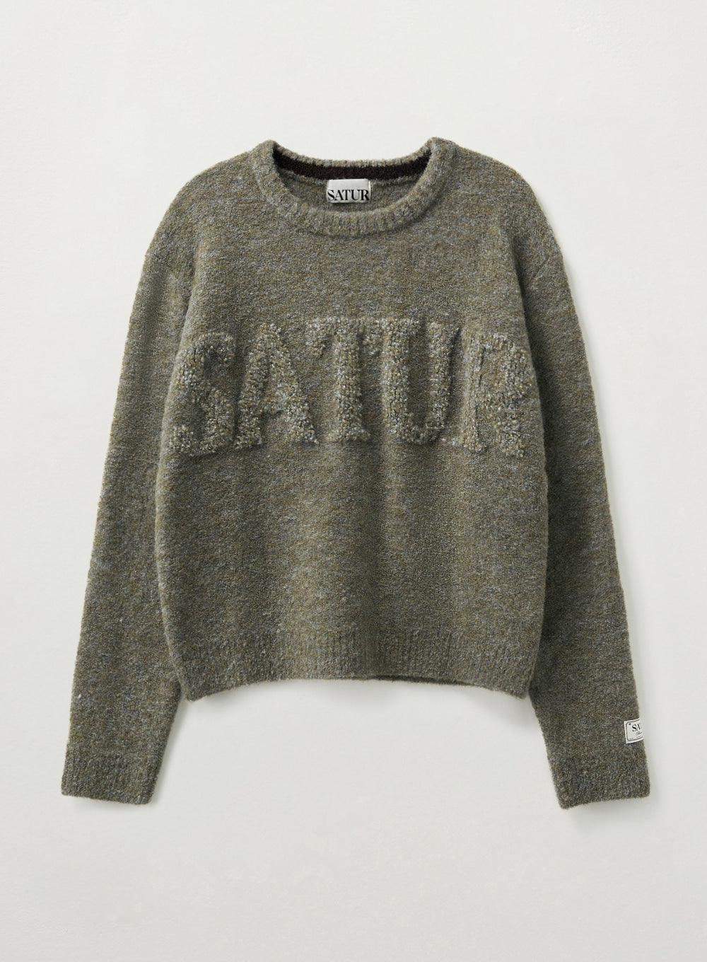 [satur] (W) Fleece Crew Neck Knit - Khaki