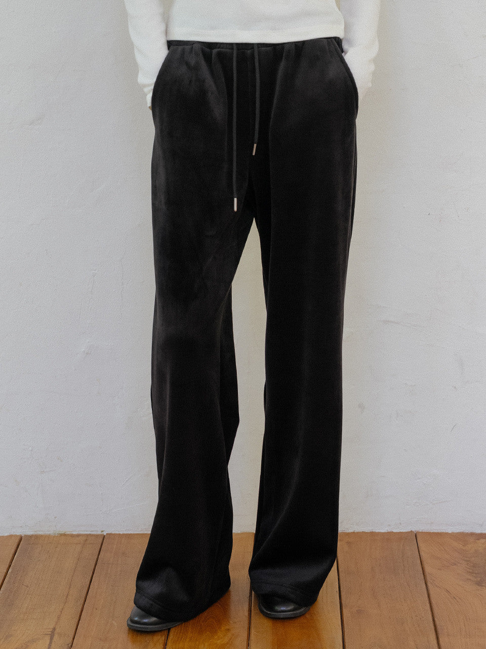 Tillidie Rib straight banding pants Black