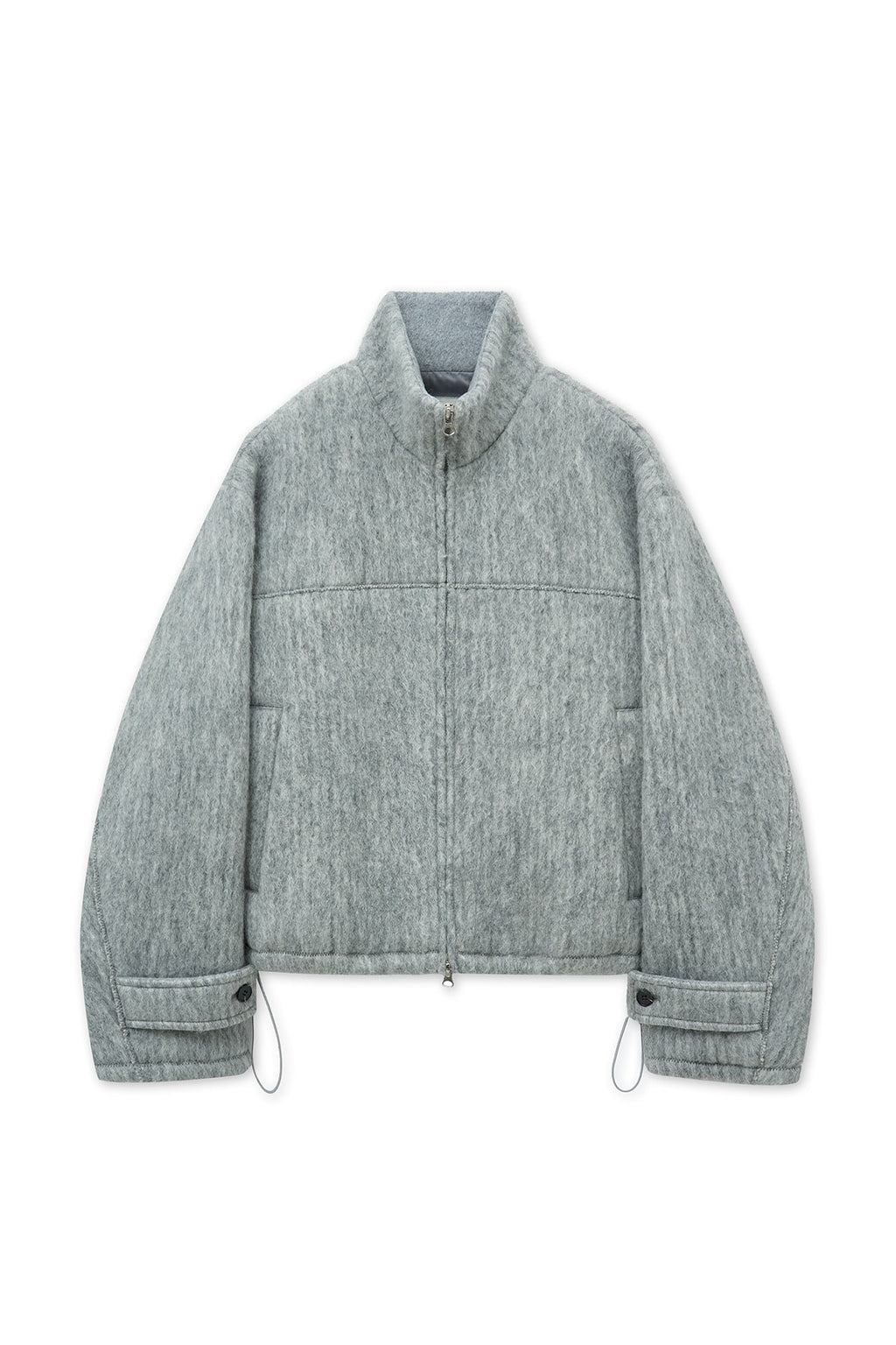 [matinkim] HAIRY HIGH NECK ZIP UP JUMPER IN LIGHT GREY