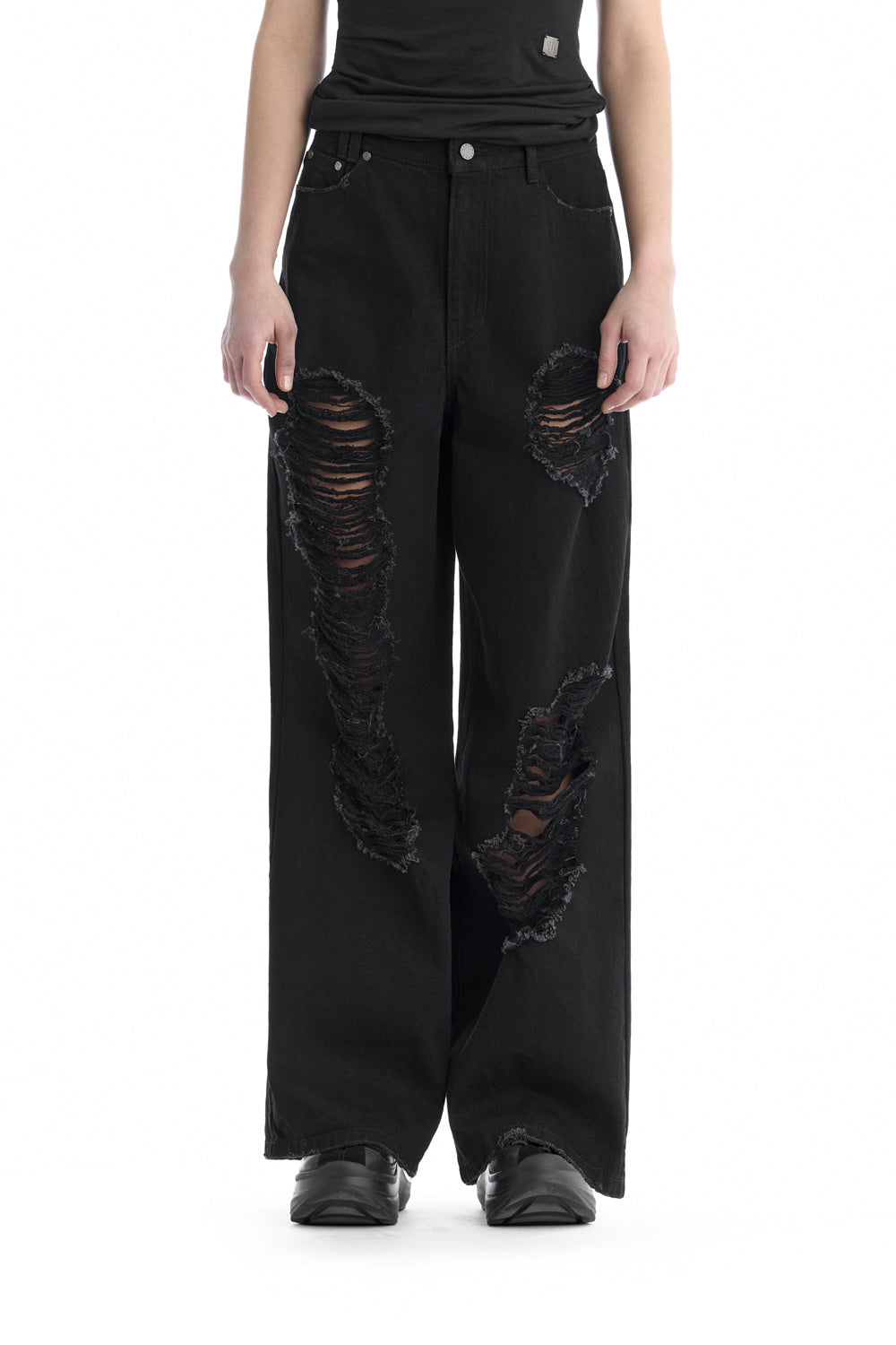 Treemingbird Scratch Damage Cotton Twill Pants Black