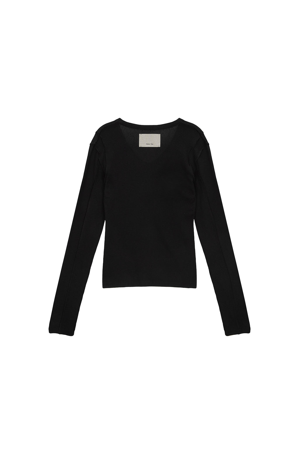 [matinkim] STITCH V NECK SLIM LONG SLEEVE IN BLACK