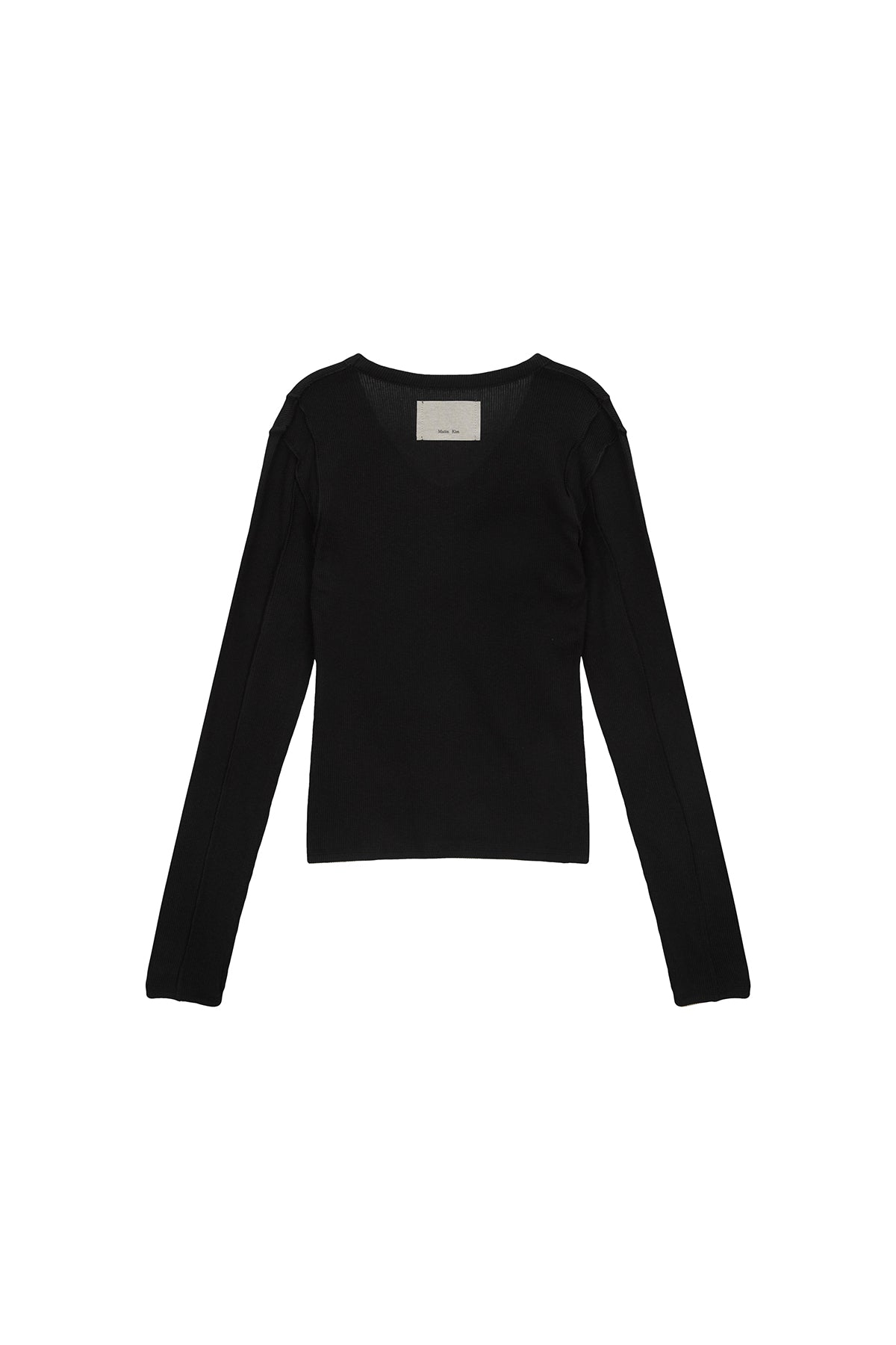 [matinkim] STITCH V NECK SLIM LONG SLEEVE IN BLACK