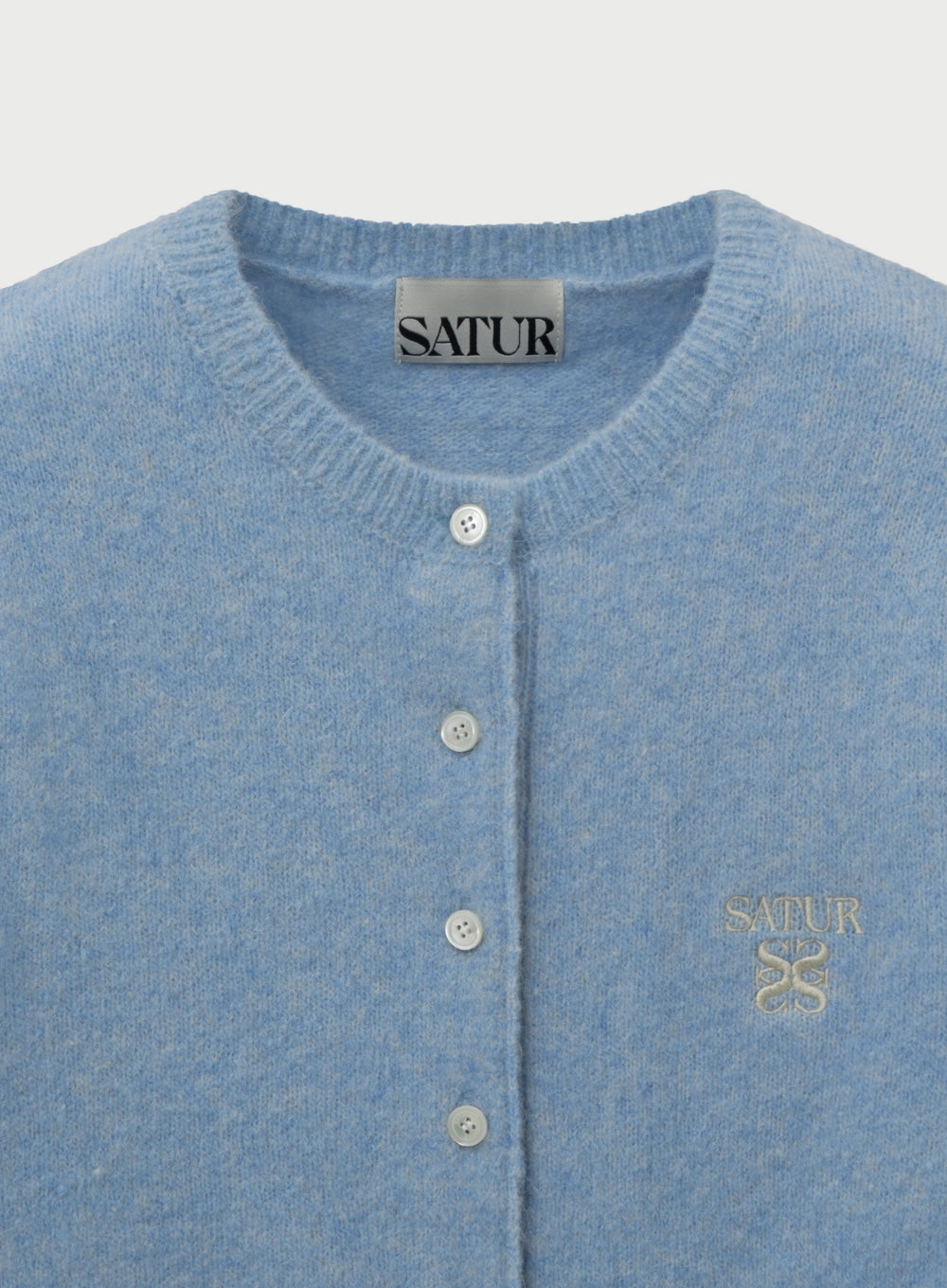 [satur] (W) Loren Wool Blend Crew Neck Knit Cardigan - Sky Blue