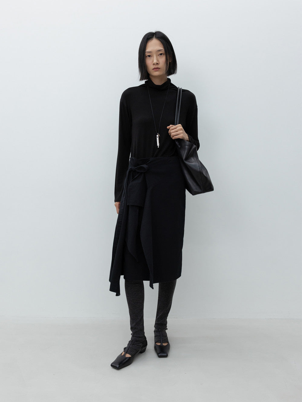 Low Classic Draped Wrap Cotton Skirts Black