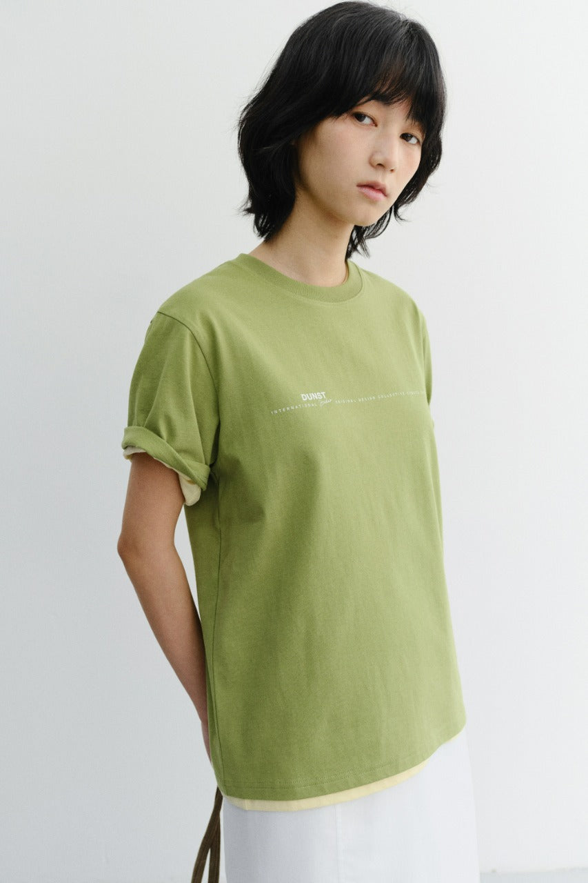 Dunst Unisex Minimal Lettering T-Shirt Olive Green