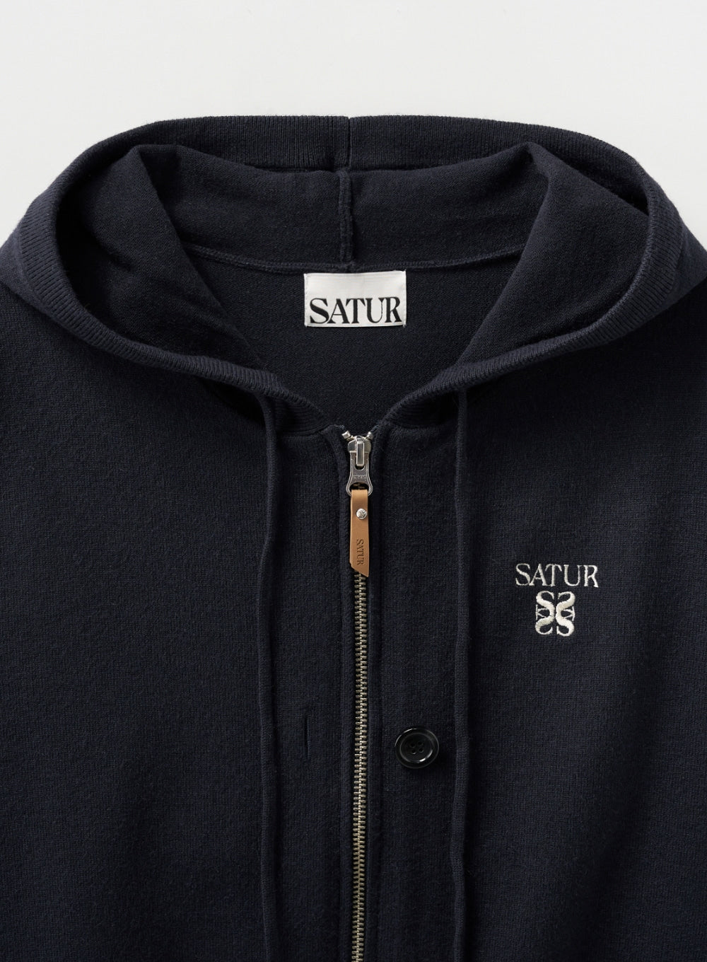 [satur] (W) Classic Knit Hood Zip-up - Navy