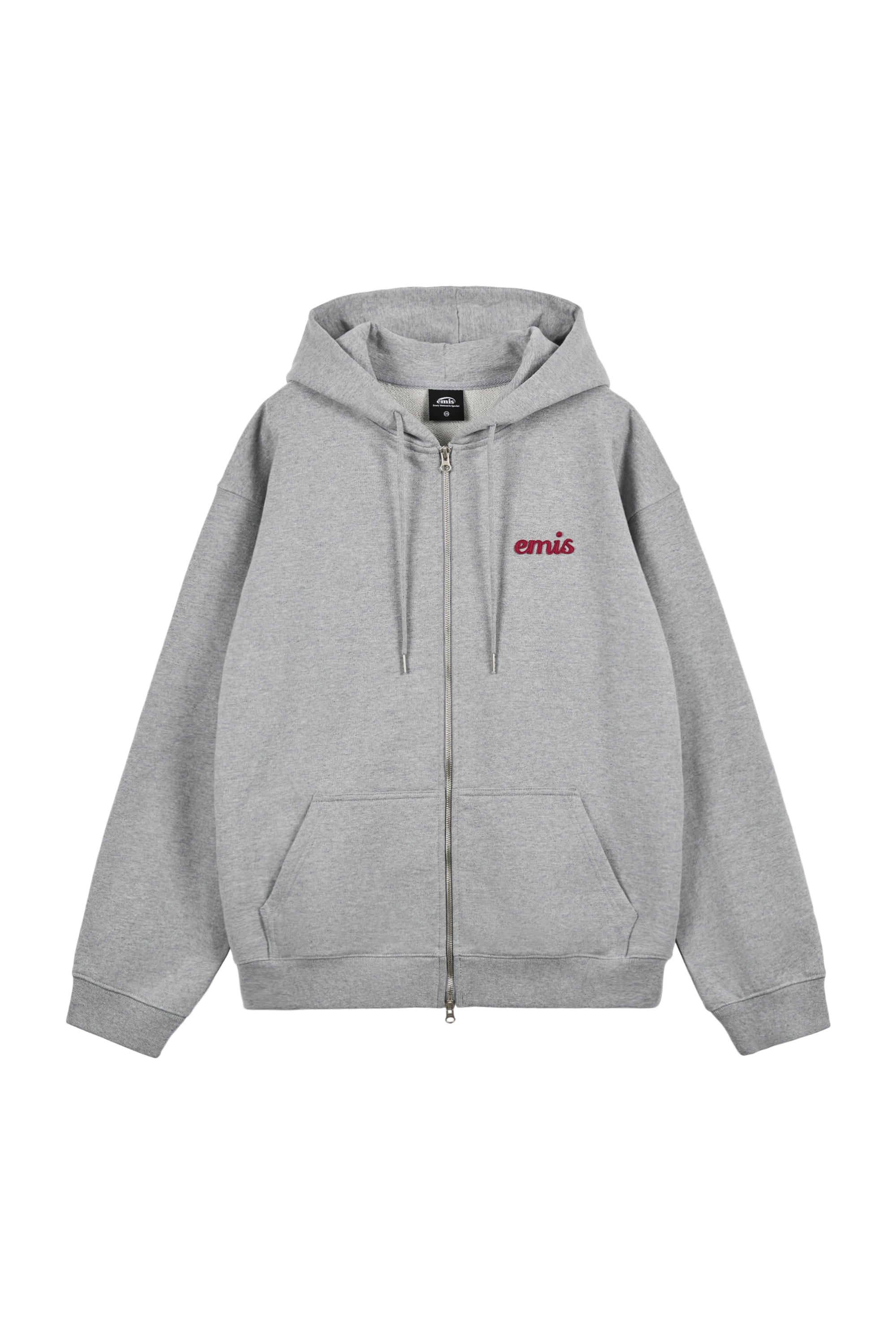 (UNISEX)APPLIQUE HOOD ZIP-UP-MELANGE GRAY
