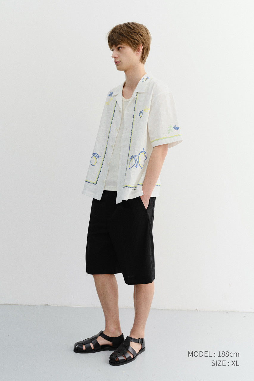 Dunst Unisex Hand-Drawing Open Collared Shirt Lemon Garden