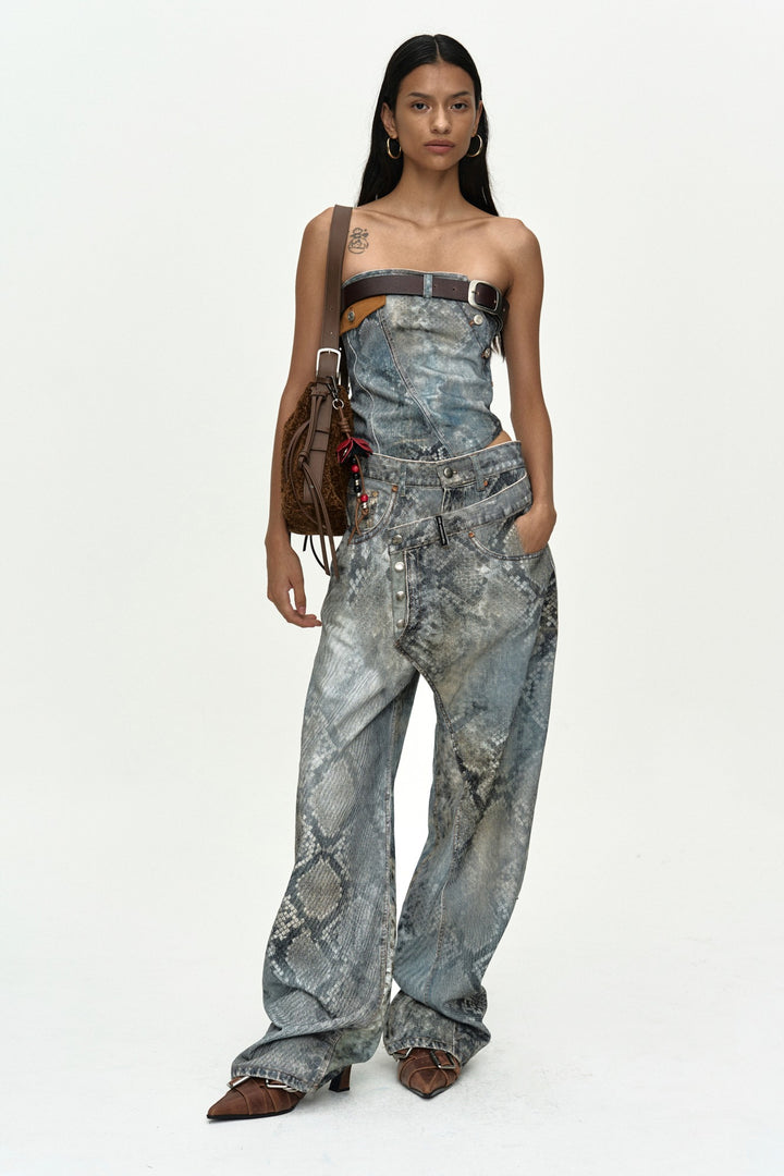 Andersson Bell Python Fade Denim Printed Overlay Jeans