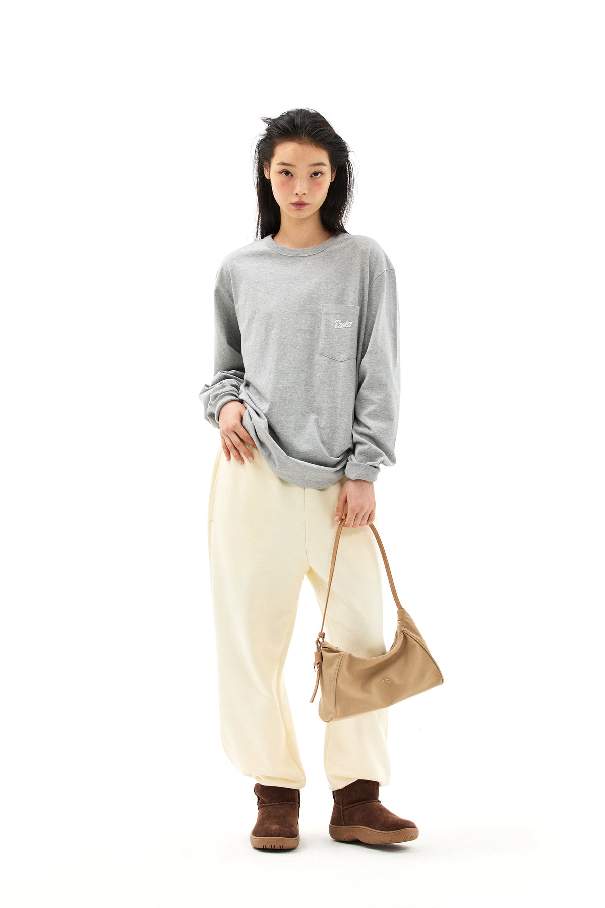 Emis Tonal Hobo Bag-Beige