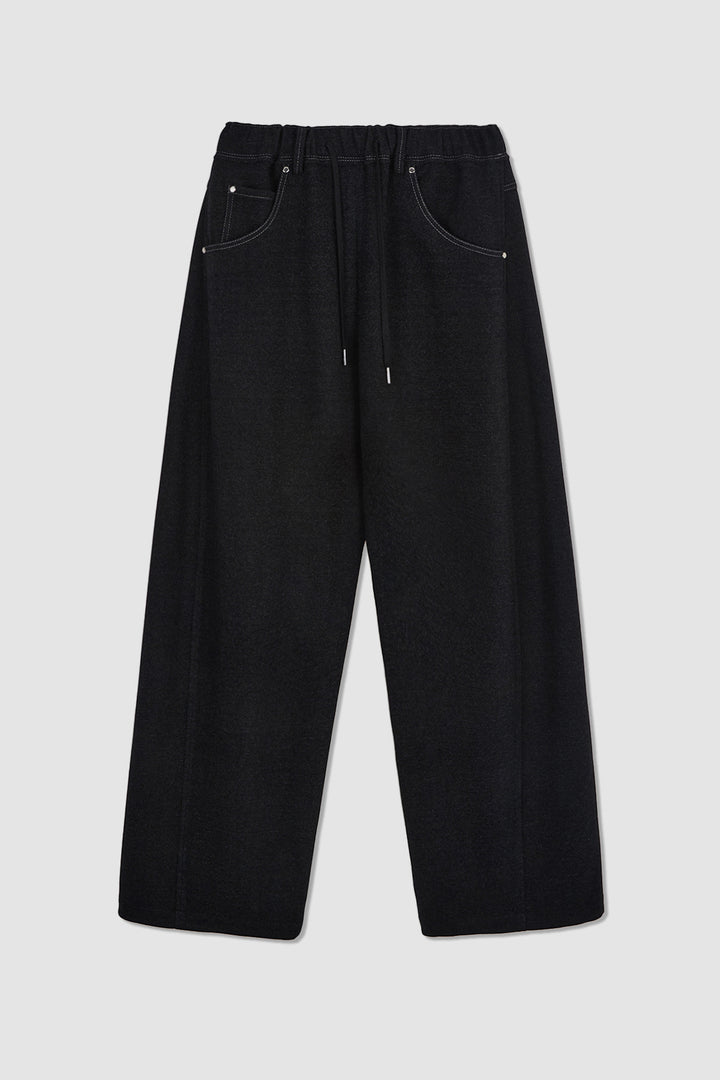 Matinkim Blended Wool Curved Banding Pants IN Black
