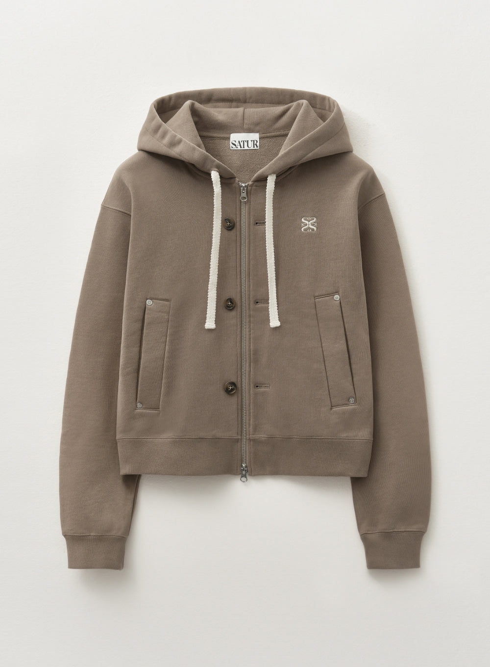 [satur] (W) Teo Cotton All Day Hood Zip-up - Brown
