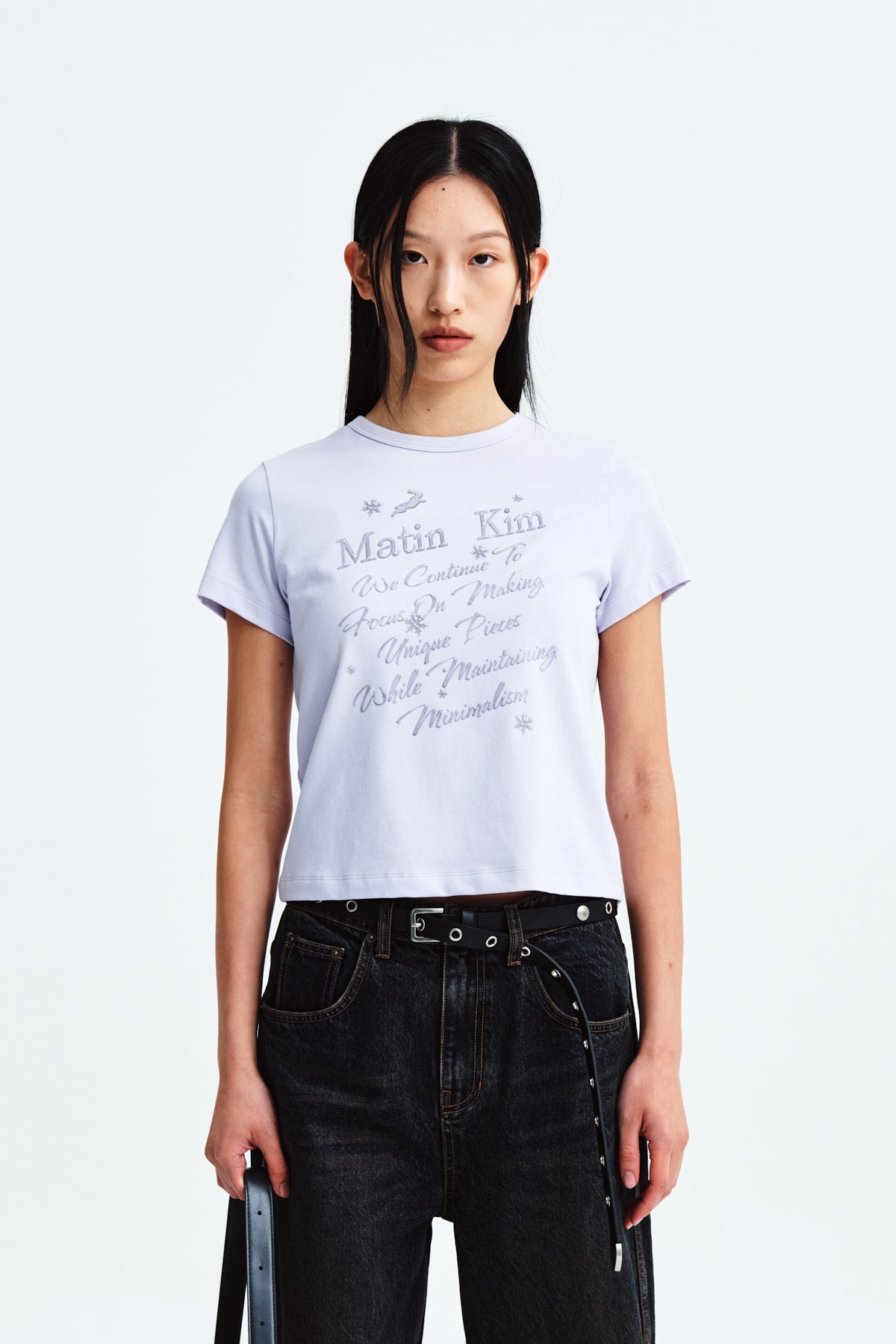 Matinkim Foil Detail Denim Baggy Pants IN Navy
