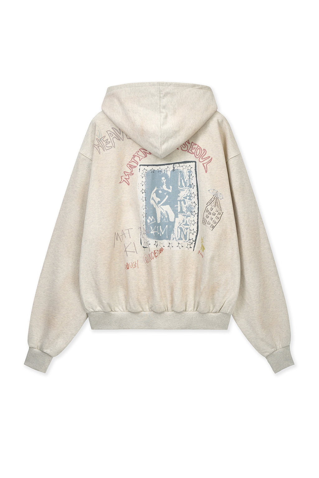 Matinkim Vintage Washed Graffiti Hoody Zip UP IN Beige