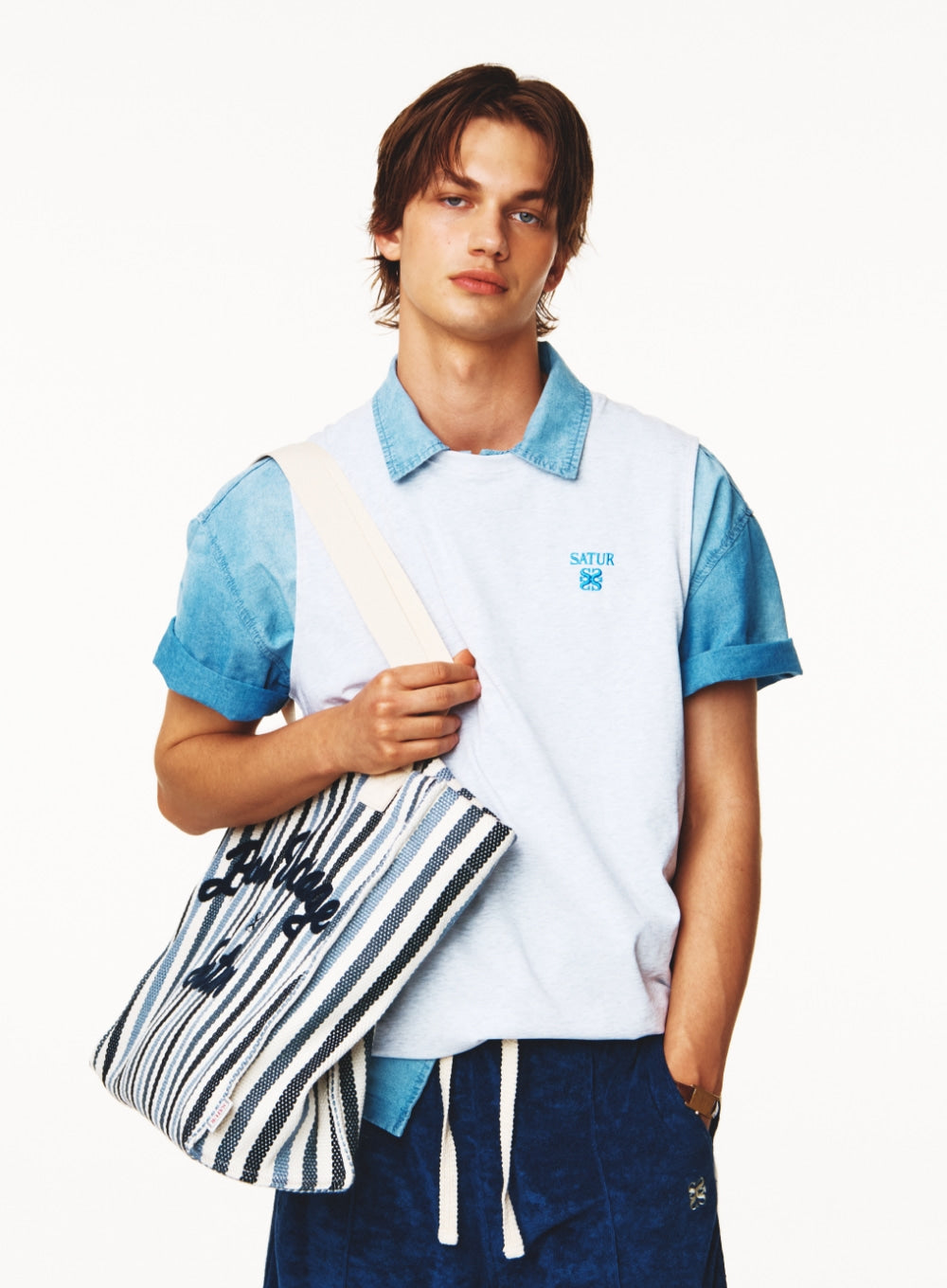 [satur] Bon Voyage Over Size Beach Bag - Navy