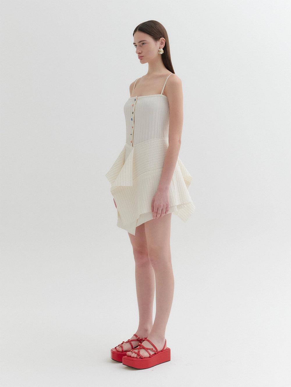 EENK Pleated Button-Up Dress - Ivory