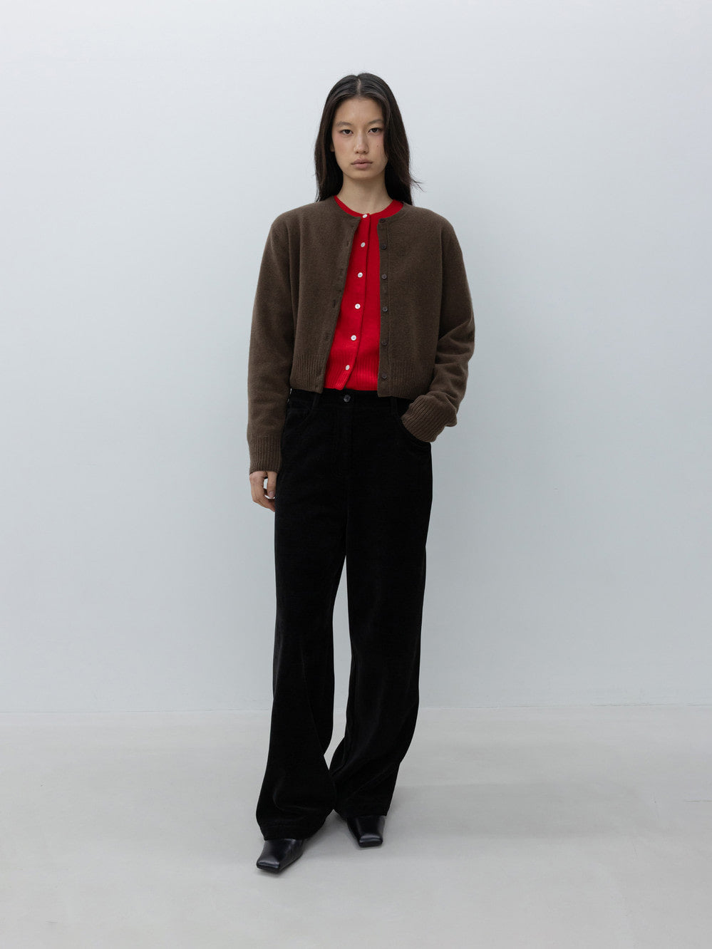 Low Classic Crop Wool Cardigan Brown