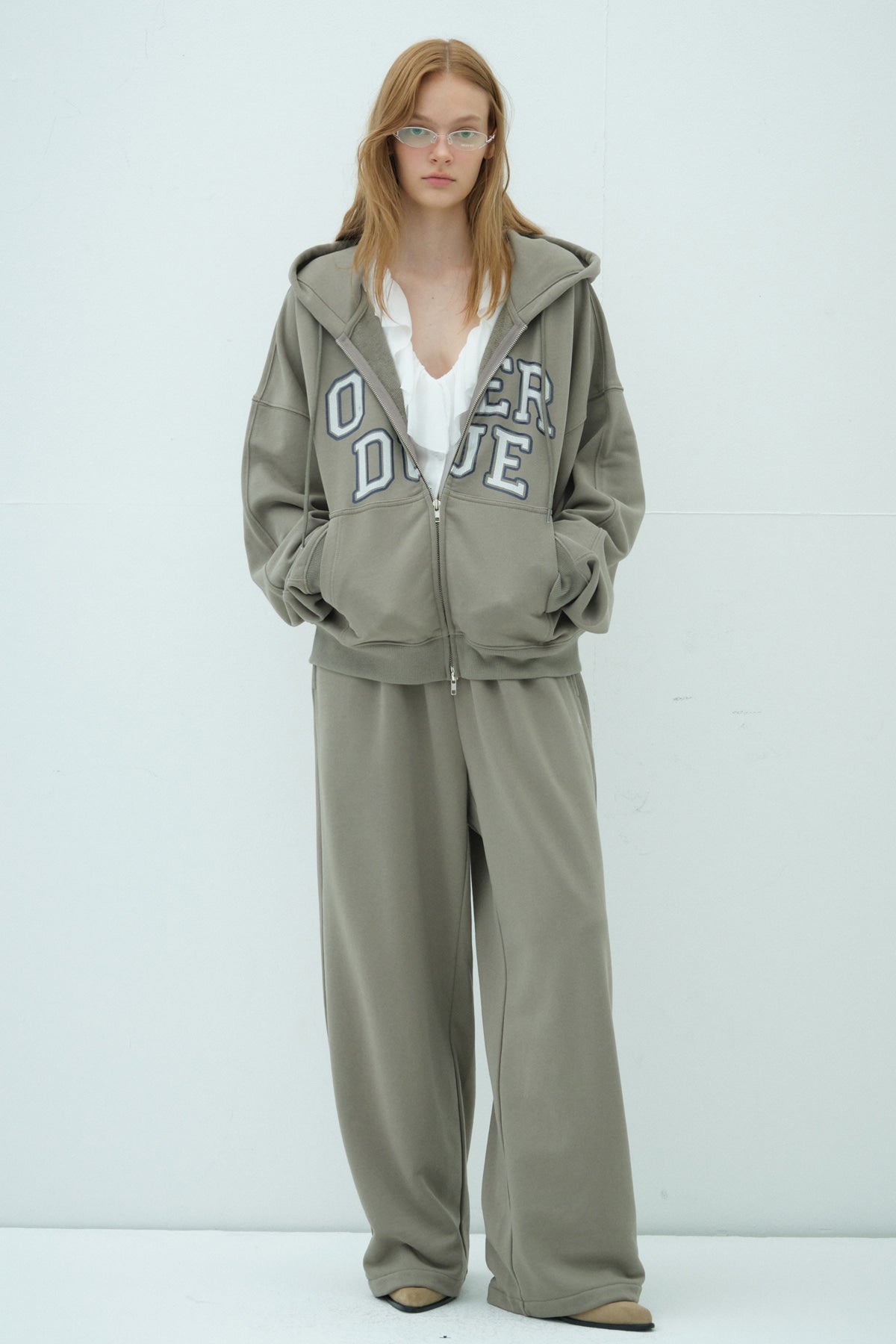 Overdueflair Two-Way Wide Sweat Pants Khaki