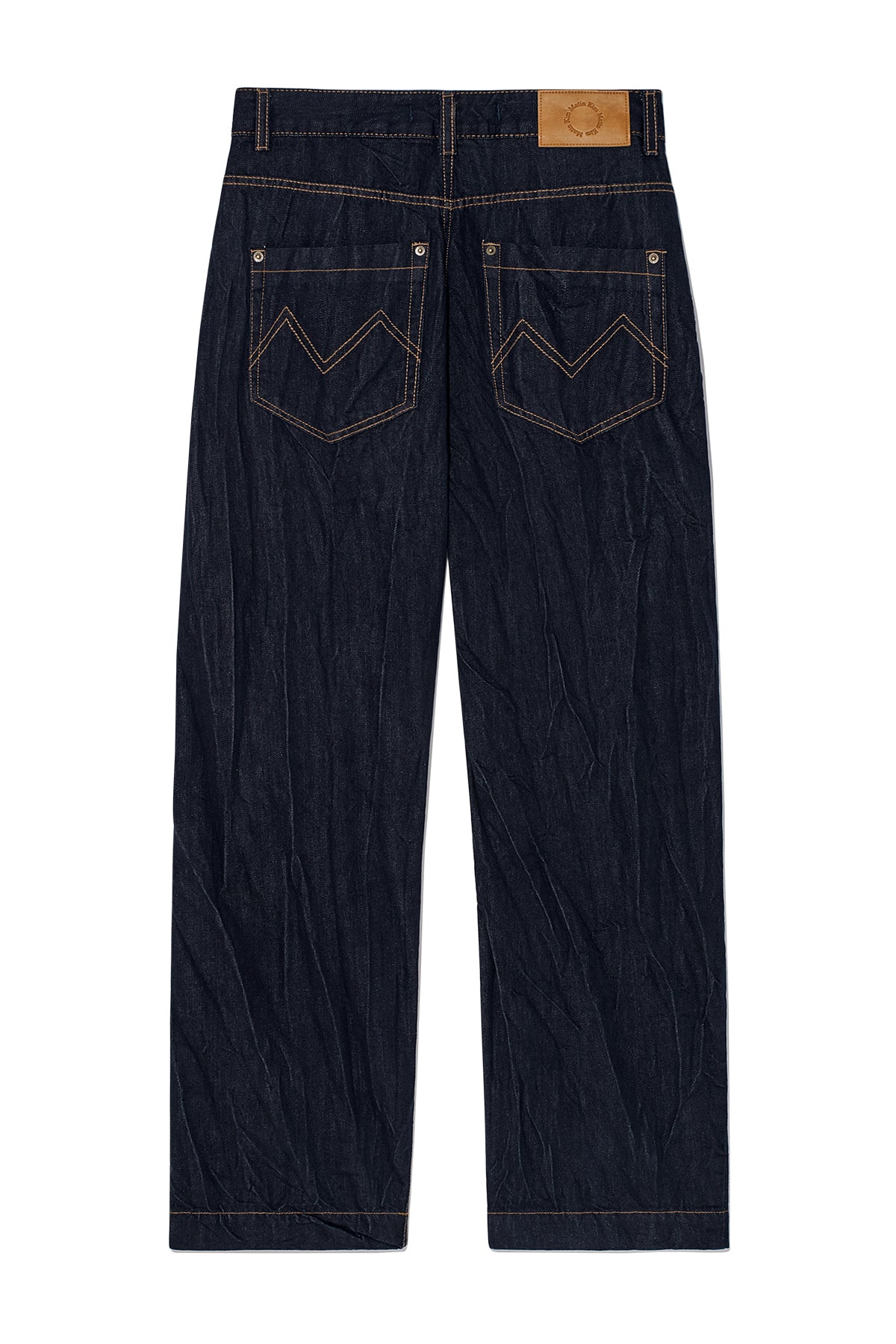 [matinkim] STITCH POINT CRINKLE DENIM PANTS IN DARK NAVY