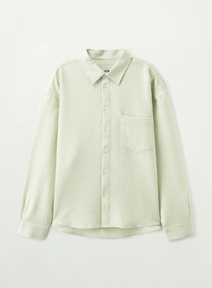 Satur Stripe Seersucker Pocket Shirt - Green