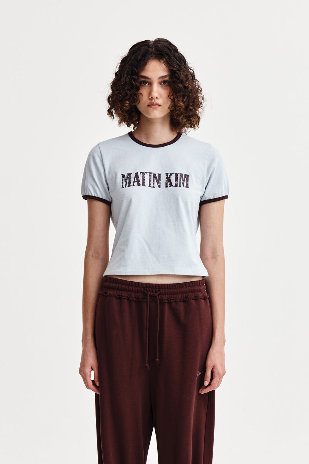 [matinkim] STUD LOGO RINGER TOP IN SMOKE BLUE