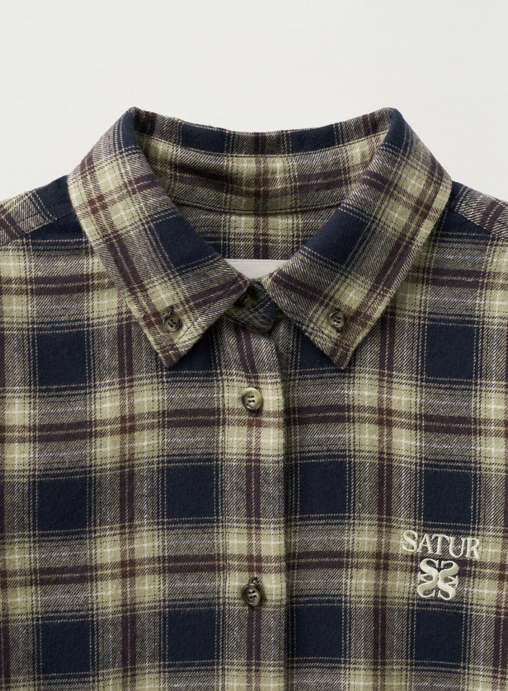 [satur] (W) Classic Flannel Check Shirt - Navy