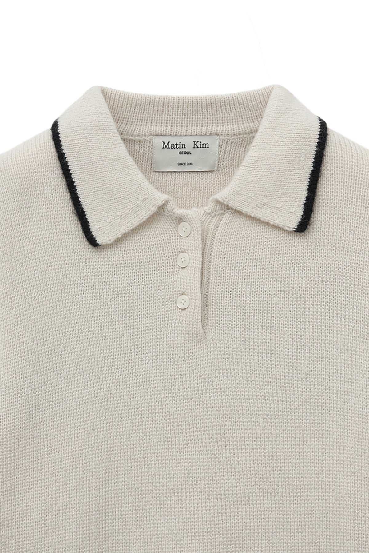 Matinkim Back Logo Collar Knit Top For Women IN Ivory