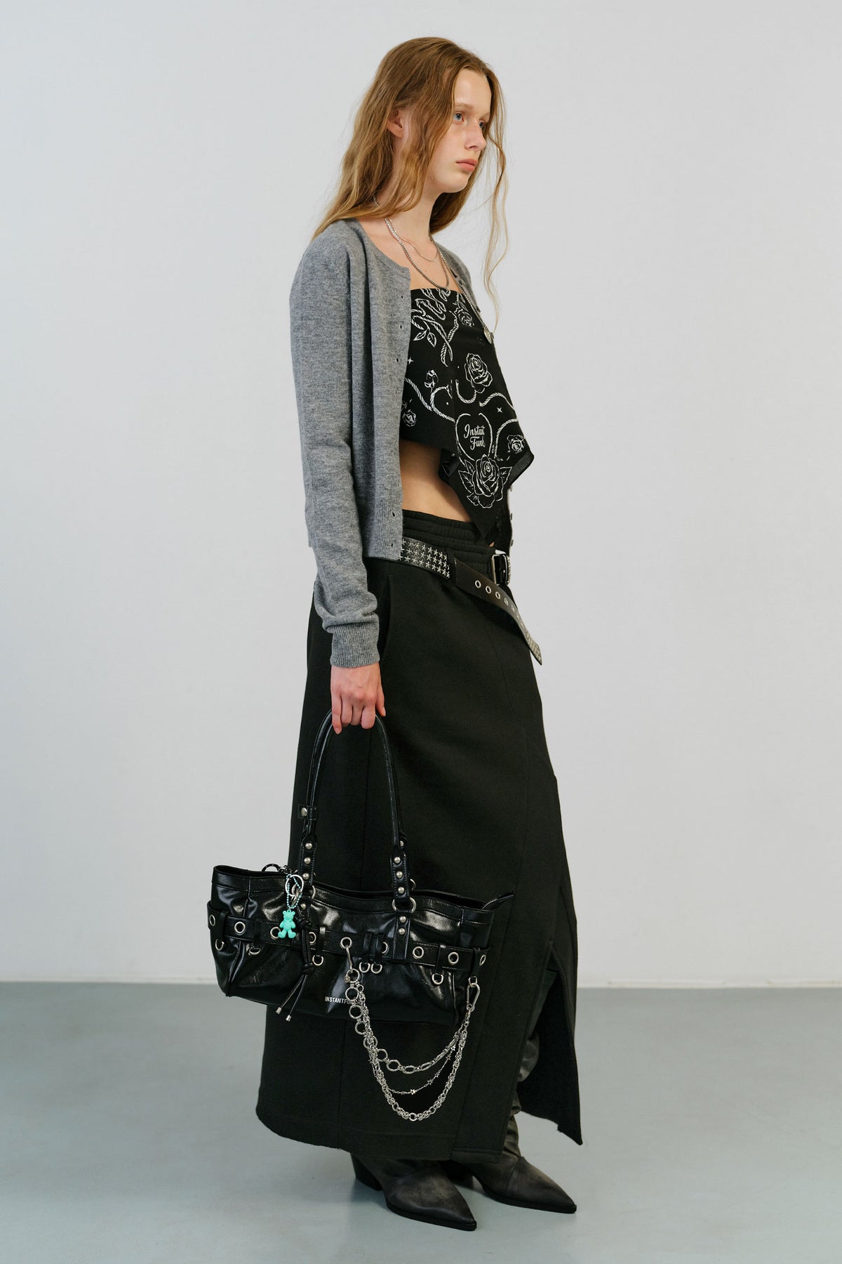 Instantfunk Belt Detail Jersey Long Skirt - Black