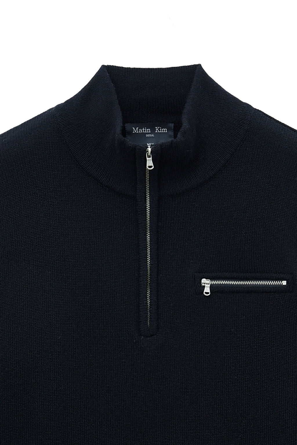 [matinkim] Back Logo Half Knit Zip UP Pullover For Men IN Navy