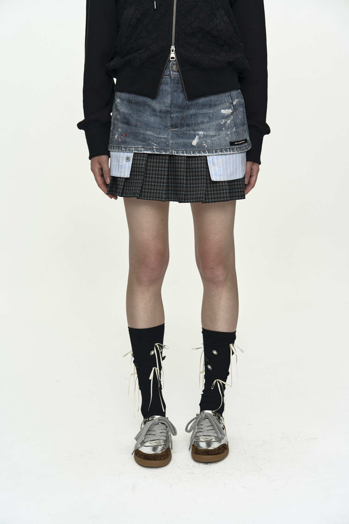 Andersson Bell Painted Denim Layered Mini Pleats Skirt