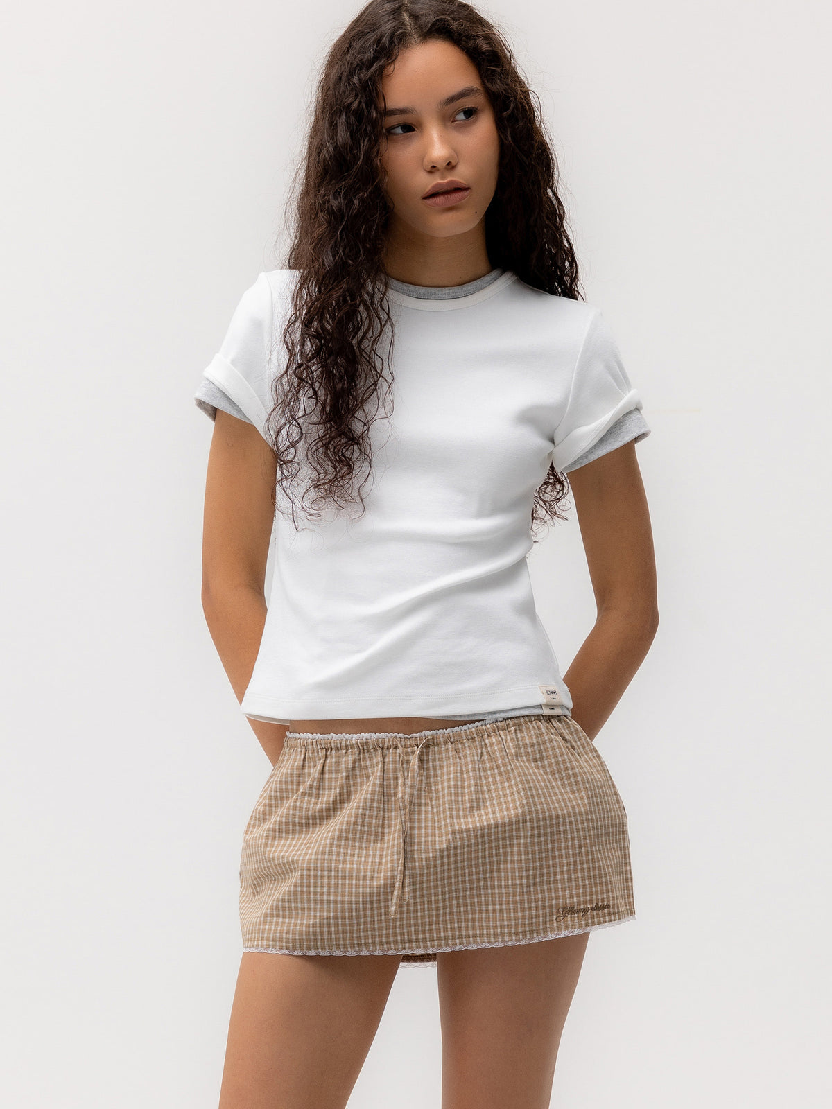 GLOWNY G Baby Tee (Long Version) (White)