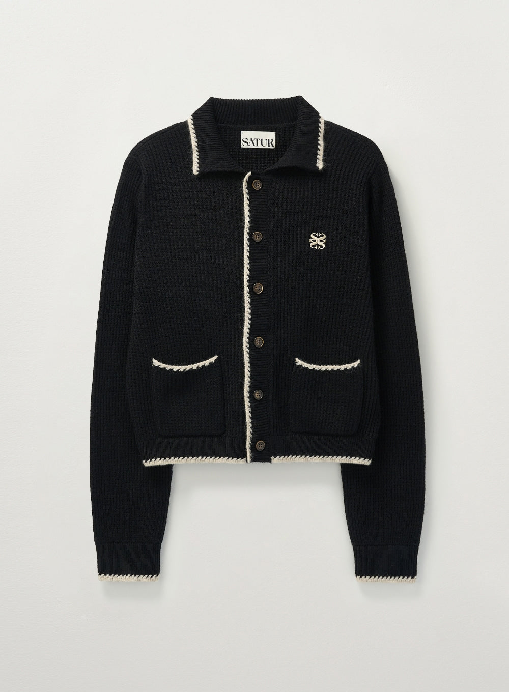 [satur] (W) Bluff Raccoon Collar Knit Cardigan - Black